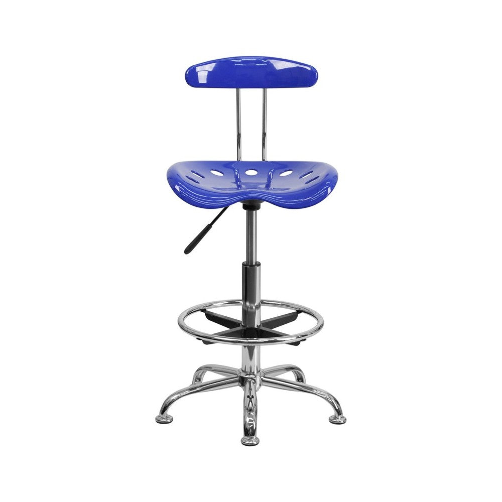 Vibrant Nautical Blue and Chrome Drafting Stool with Tractor Seat