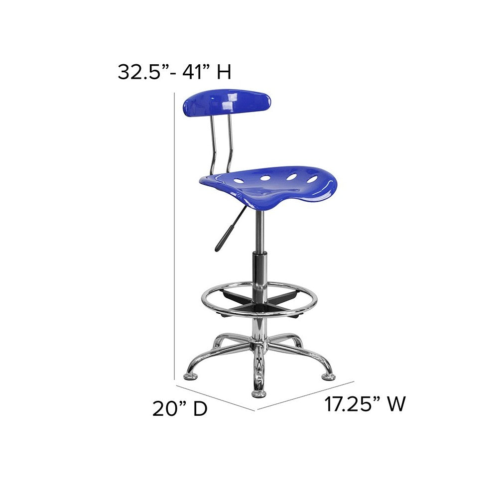 Vibrant Nautical Blue and Chrome Drafting Stool with Tractor Seat