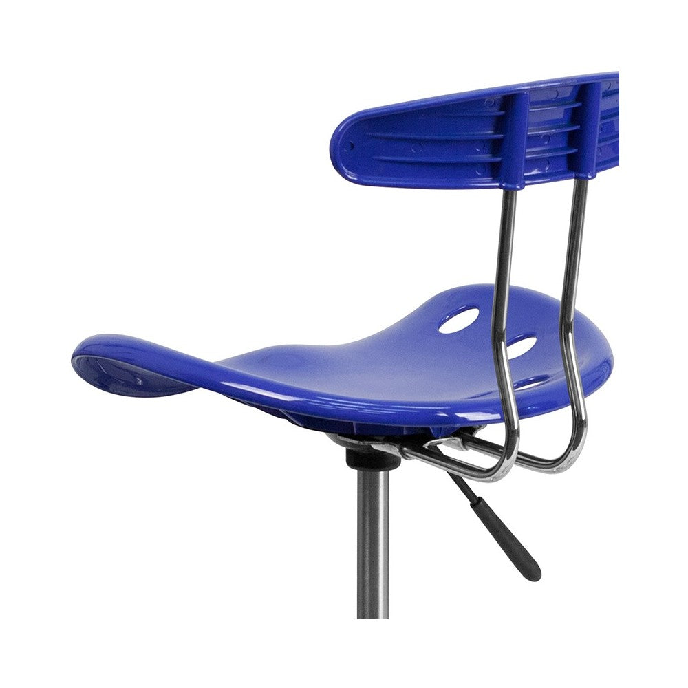 Vibrant Nautical Blue and Chrome Drafting Stool with Tractor Seat