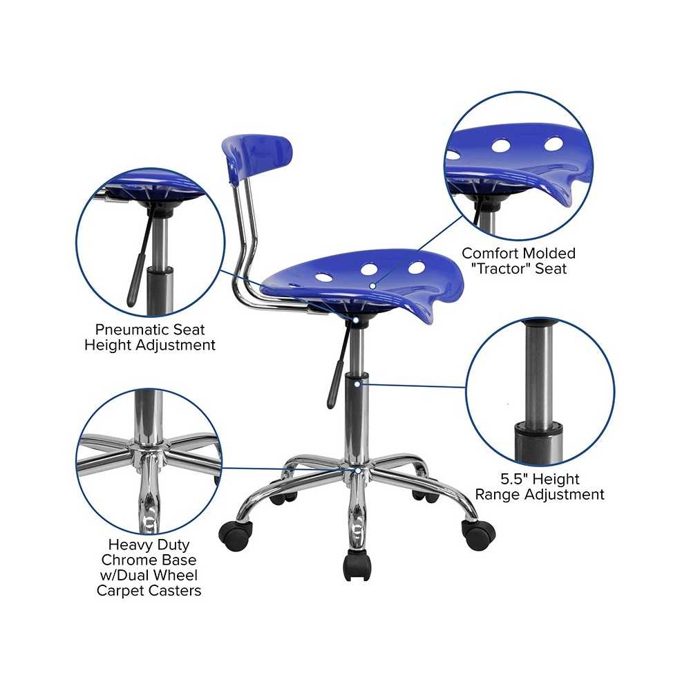 Vibrant Nautical Blue and Chrome Swivel Task Office Chair with Tractor Seat