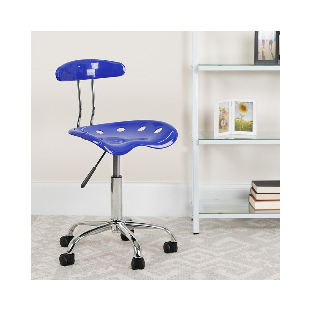 Vibrant Nautical Blue and Chrome Swivel Task Office Chair with Tractor Seat