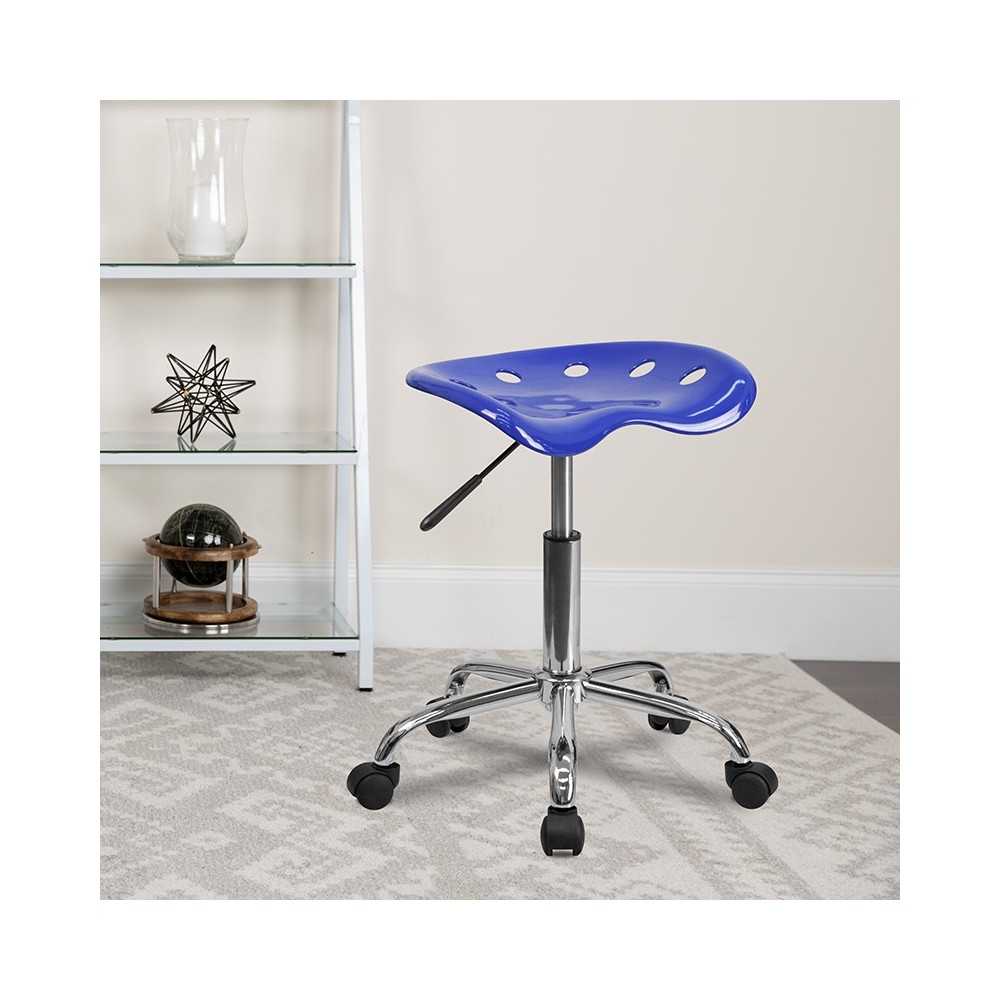 Vibrant Nautical Blue Tractor Seat and Chrome Stool