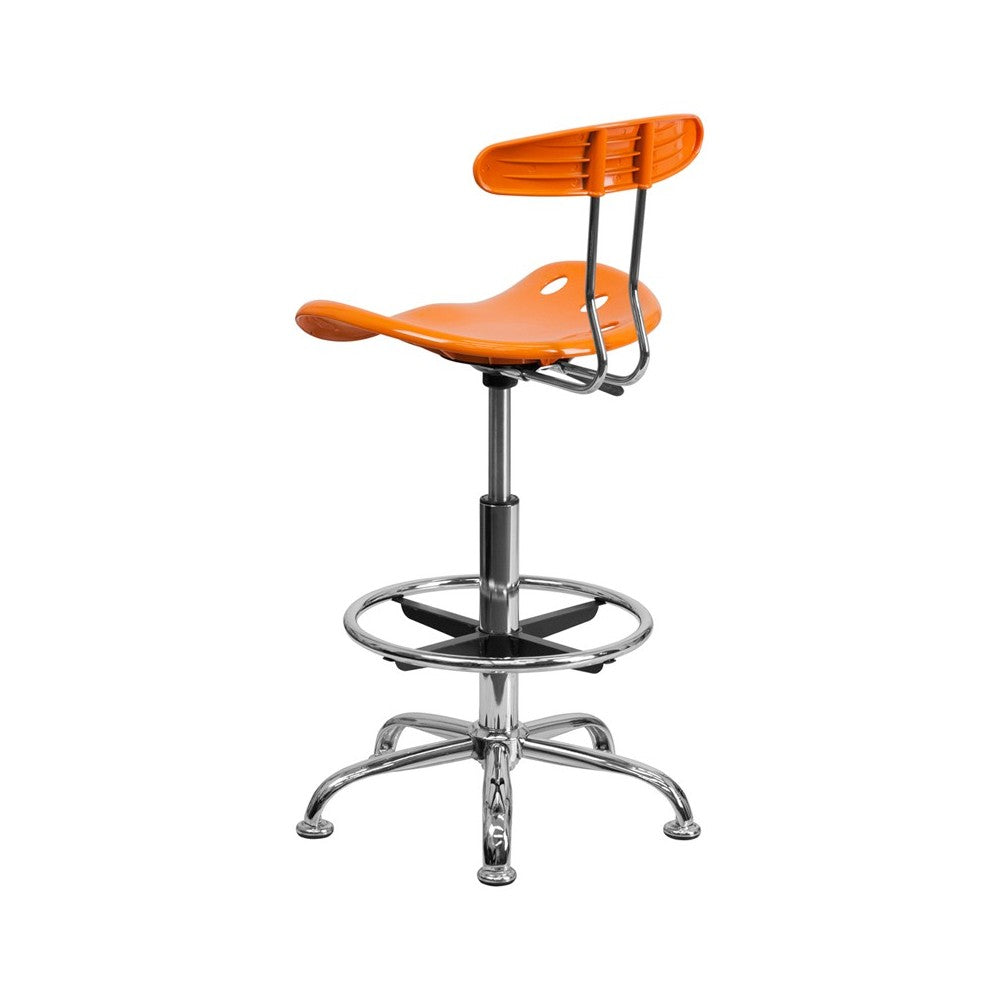 Vibrant Orange and Chrome Drafting Stool with Tractor Seat