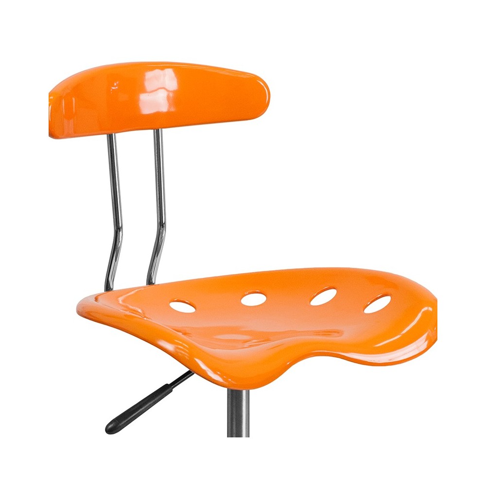 Vibrant Orange and Chrome Drafting Stool with Tractor Seat