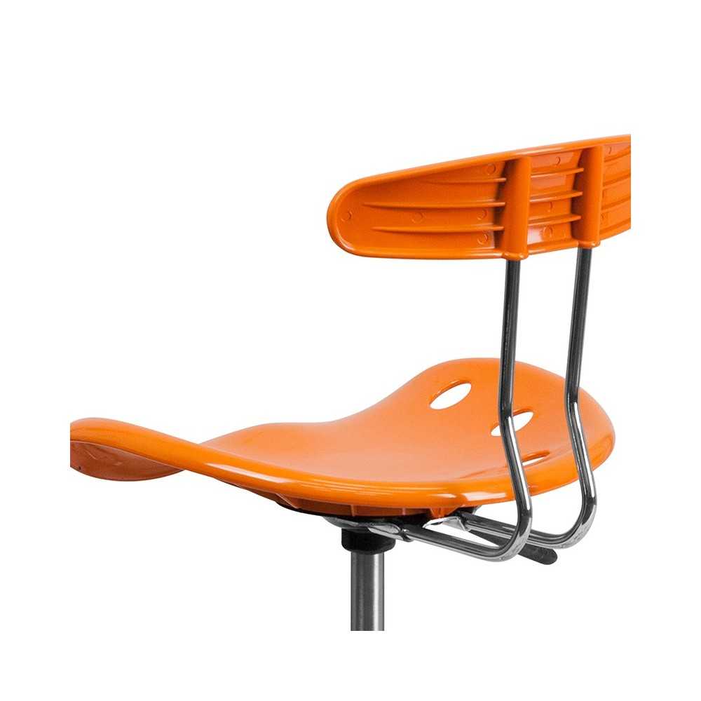Vibrant Orange and Chrome Drafting Stool with Tractor Seat