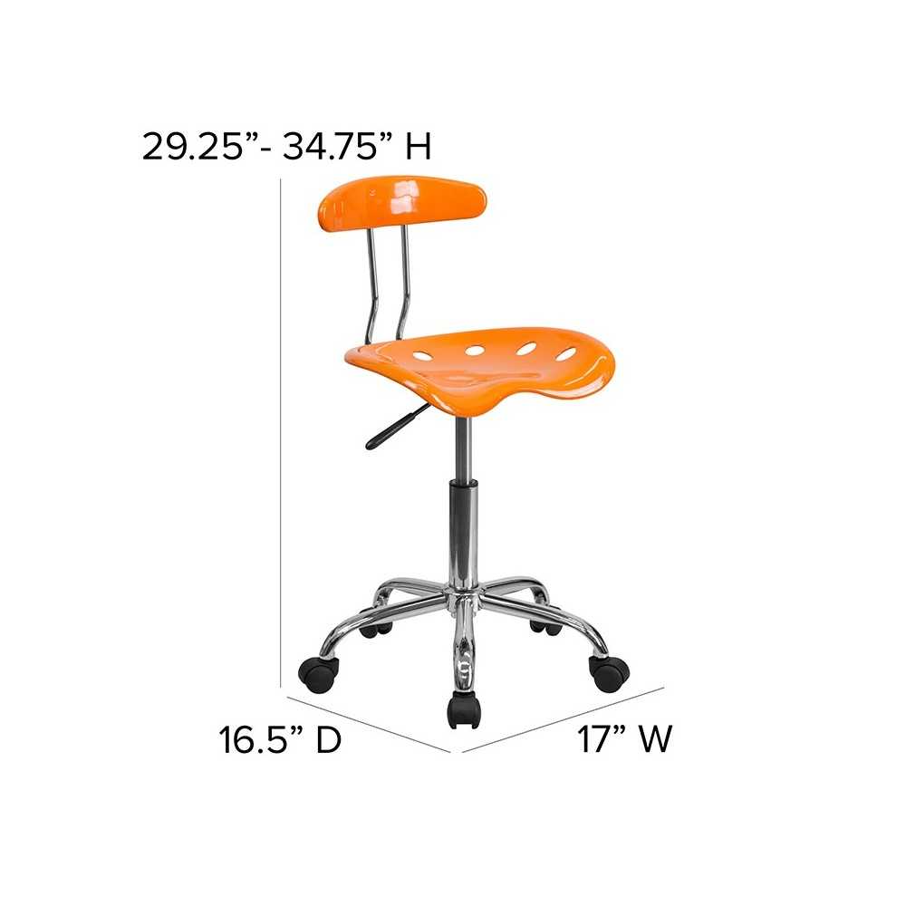 Vibrant Orange and Chrome Swivel Task Office Chair with Tractor Seat