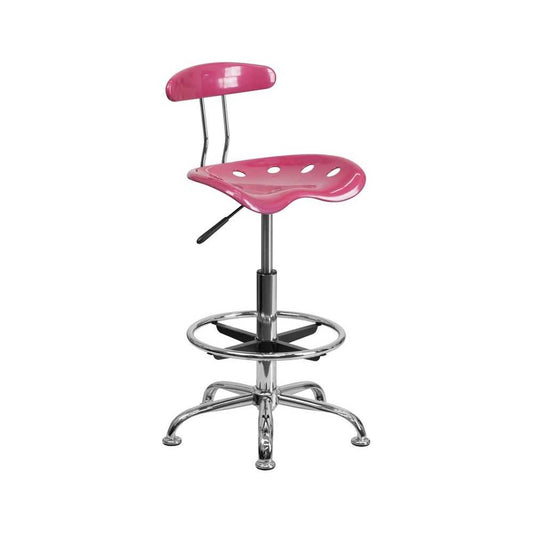 Vibrant Pink and Chrome Drafting Stool with Tractor Seat