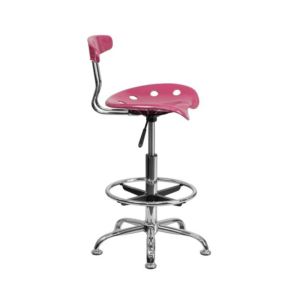 Vibrant Pink and Chrome Drafting Stool with Tractor Seat