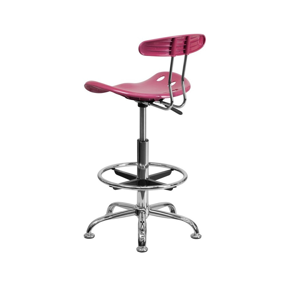 Vibrant Pink and Chrome Drafting Stool with Tractor Seat