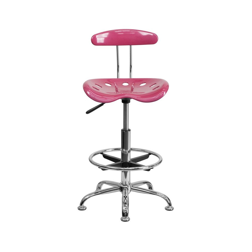 Vibrant Pink and Chrome Drafting Stool with Tractor Seat