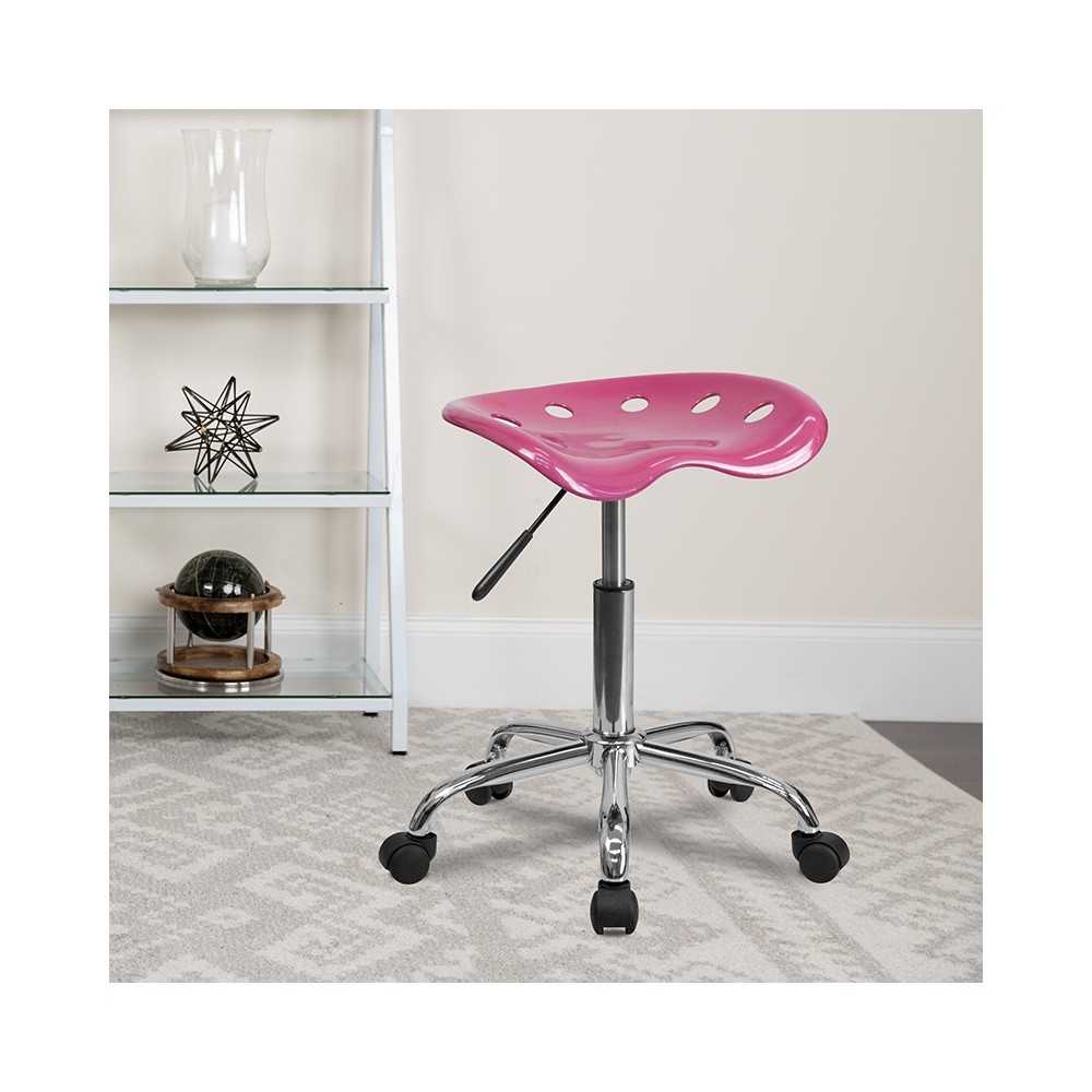 Vibrant Pink Tractor Seat and Chrome Stool