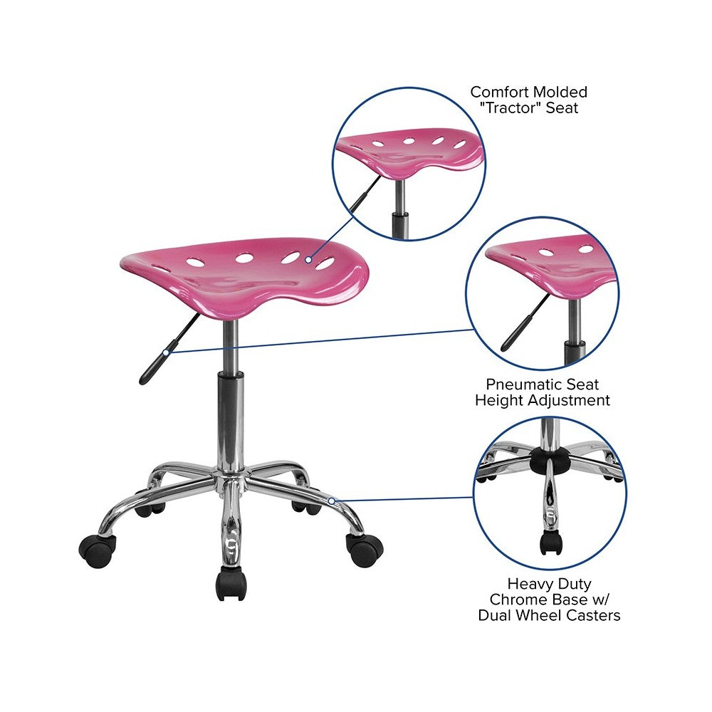 Vibrant Pink Tractor Seat and Chrome Stool