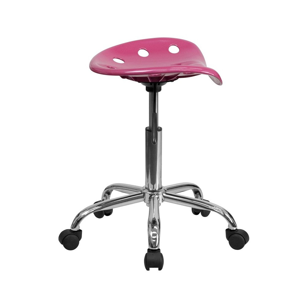 Vibrant Pink Tractor Seat and Chrome Stool