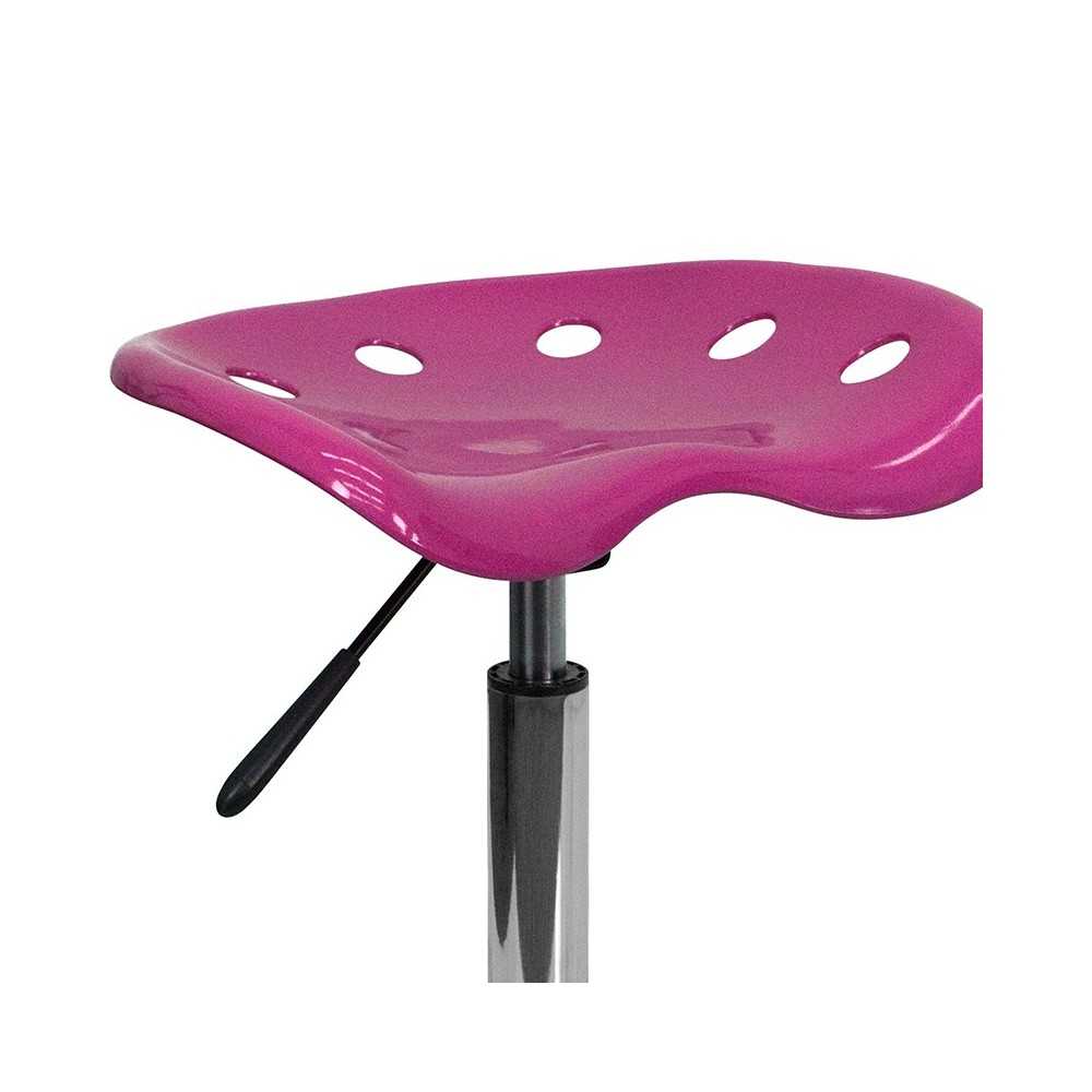 Vibrant Pink Tractor Seat and Chrome Stool