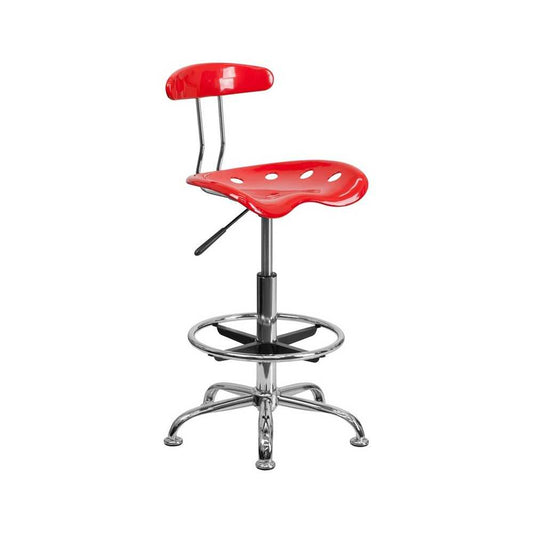 Vibrant Red and Chrome Drafting Stool with Tractor Seat