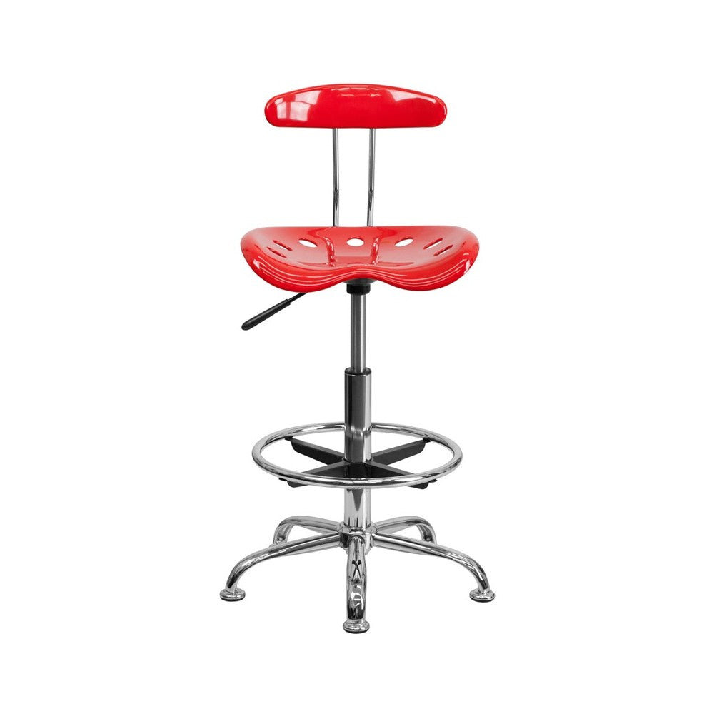 Vibrant Red and Chrome Drafting Stool with Tractor Seat