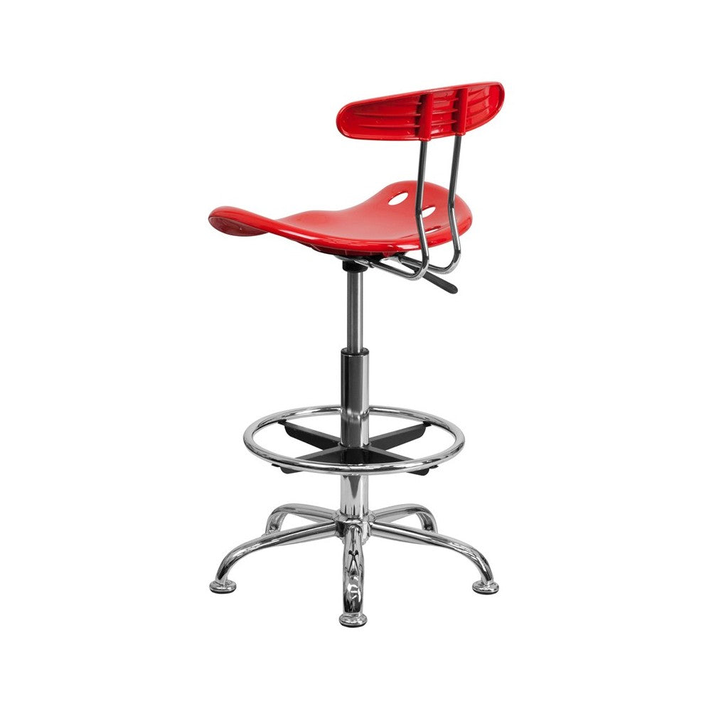 Vibrant Red and Chrome Drafting Stool with Tractor Seat