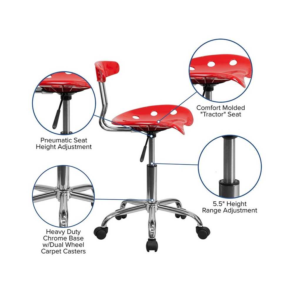 Vibrant Red and Chrome Swivel Task Office Chair with Tractor Seat