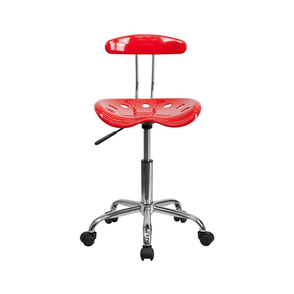 Vibrant Red and Chrome Swivel Task Office Chair with Tractor Seat