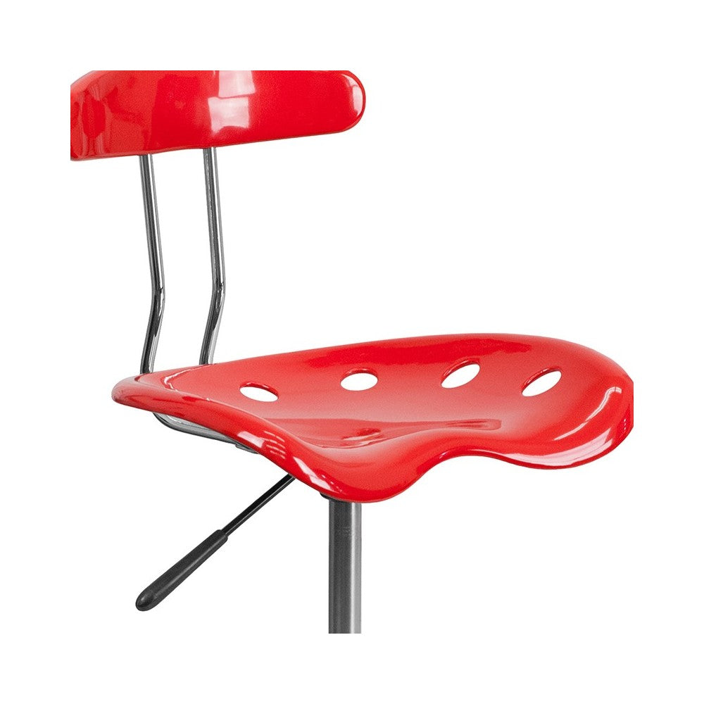 Vibrant Red and Chrome Swivel Task Office Chair with Tractor Seat