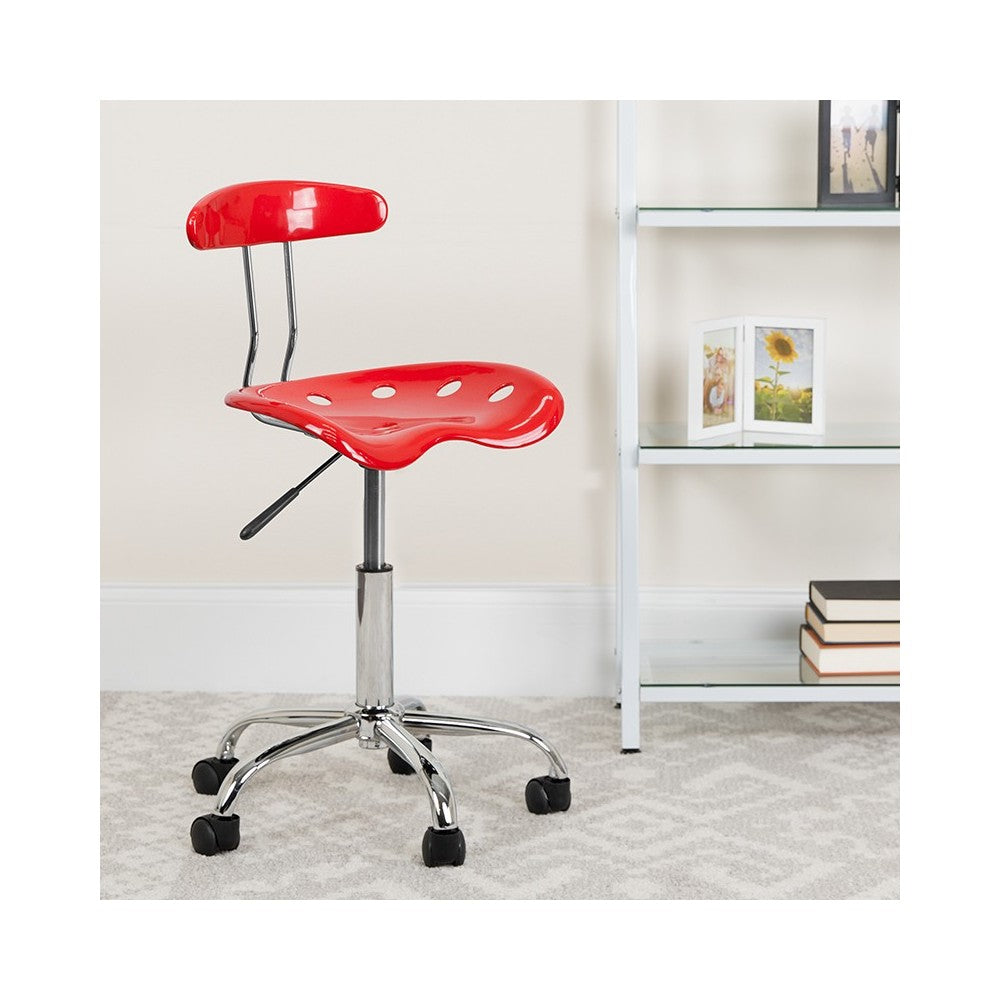 Vibrant Red and Chrome Swivel Task Office Chair with Tractor Seat