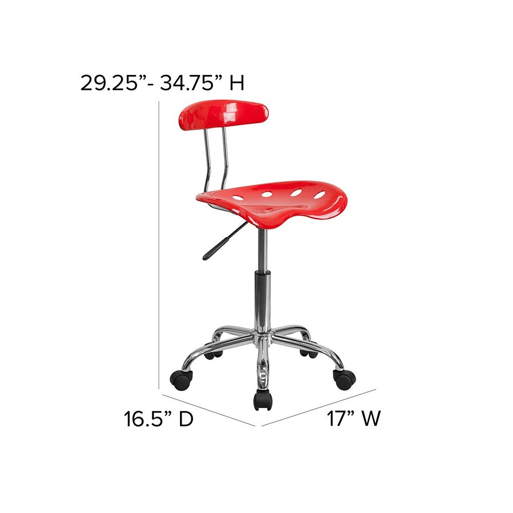 Vibrant Red and Chrome Swivel Task Office Chair with Tractor Seat