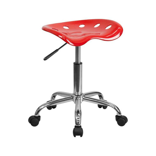 Vibrant Red Tractor Seat and Chrome Stool