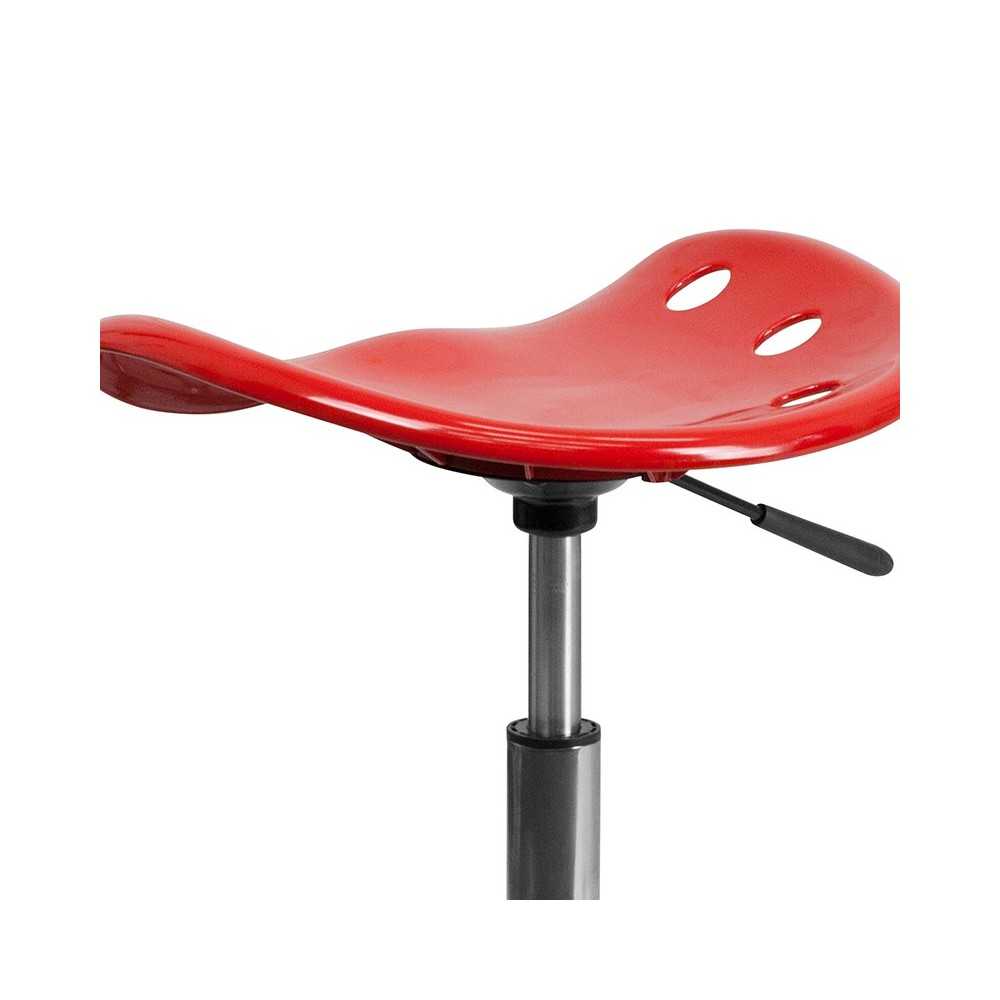 Vibrant Red Tractor Seat and Chrome Stool