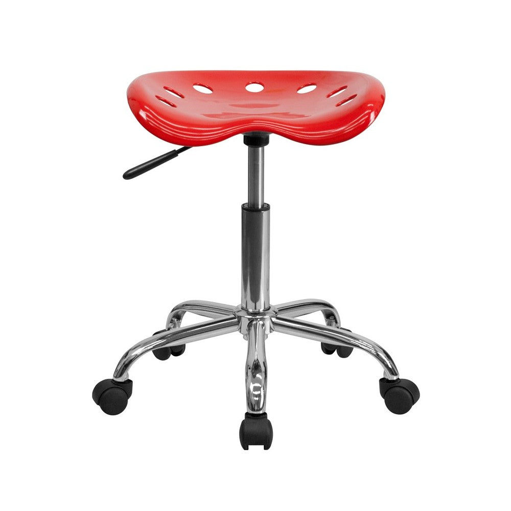 Vibrant Red Tractor Seat and Chrome Stool