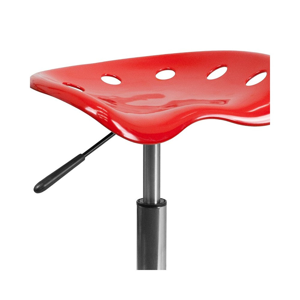 Vibrant Red Tractor Seat and Chrome Stool