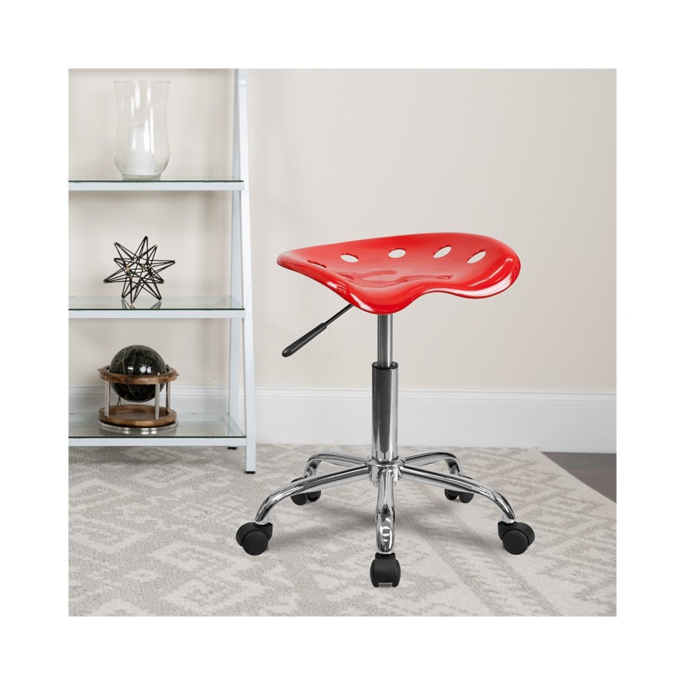 Vibrant Red Tractor Seat and Chrome Stool