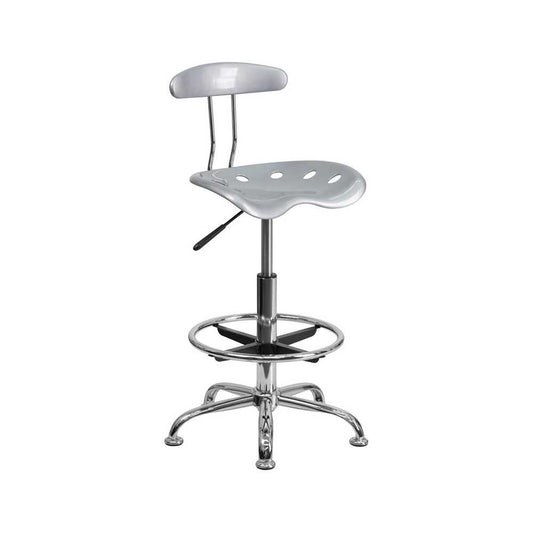 Vibrant Silver and Chrome Drafting Stool with Tractor Seat