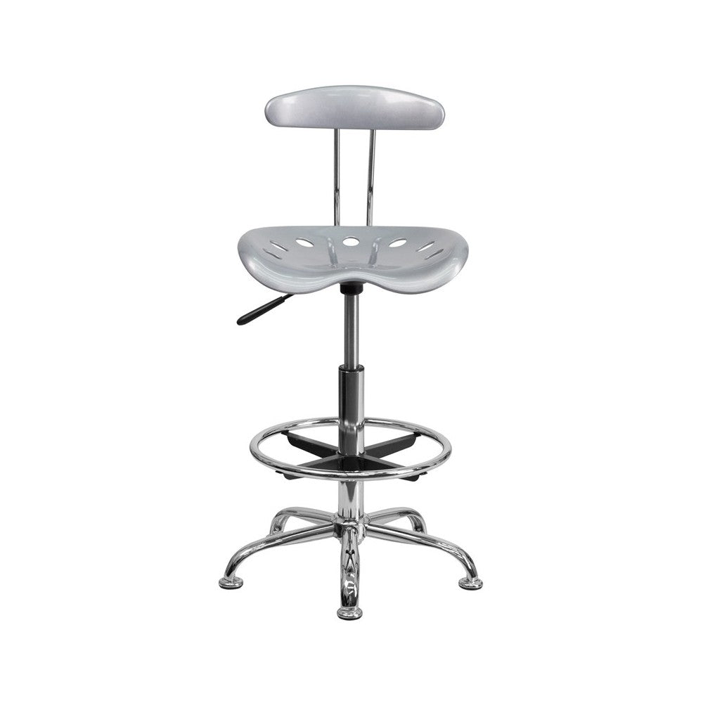 Vibrant Silver and Chrome Drafting Stool with Tractor Seat