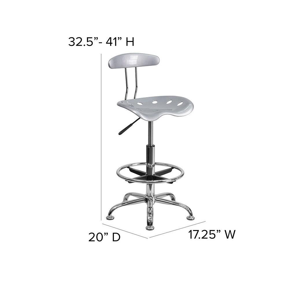 Vibrant Silver and Chrome Drafting Stool with Tractor Seat