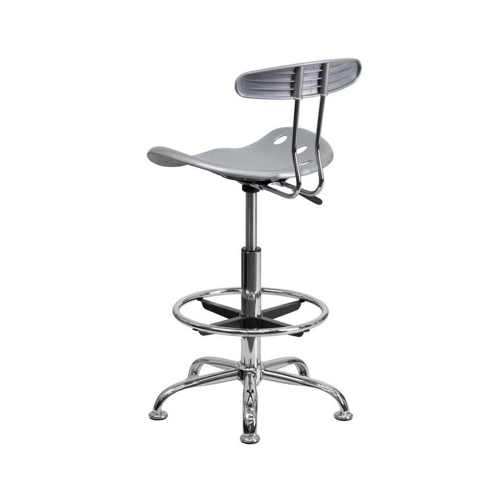 Vibrant Silver and Chrome Drafting Stool with Tractor Seat