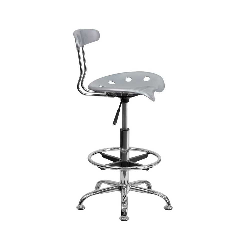Vibrant Silver and Chrome Drafting Stool with Tractor Seat
