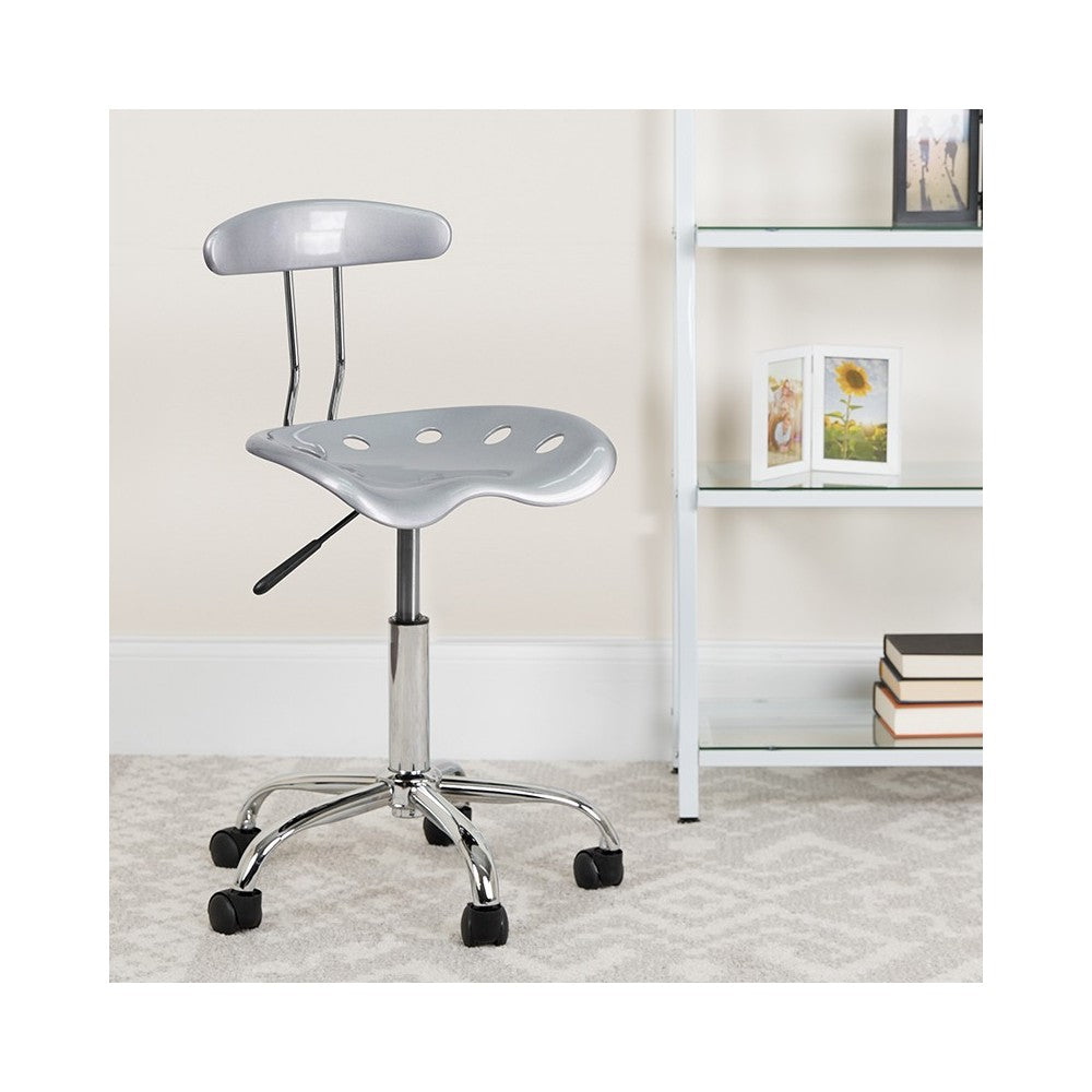 Vibrant Silver and Chrome Swivel Task Office Chair with Tractor Seat