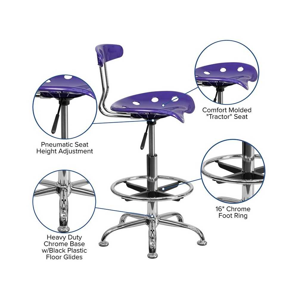 Vibrant Violet and Chrome Drafting Stool with Tractor Seat