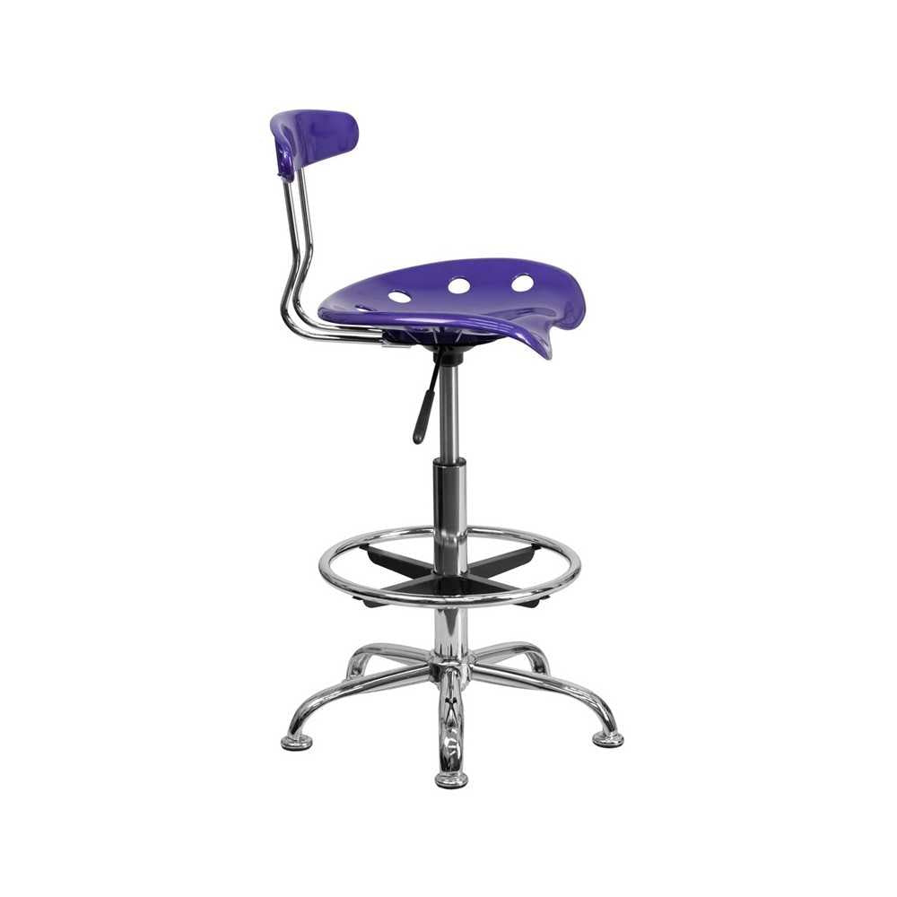 Vibrant Violet and Chrome Drafting Stool with Tractor Seat