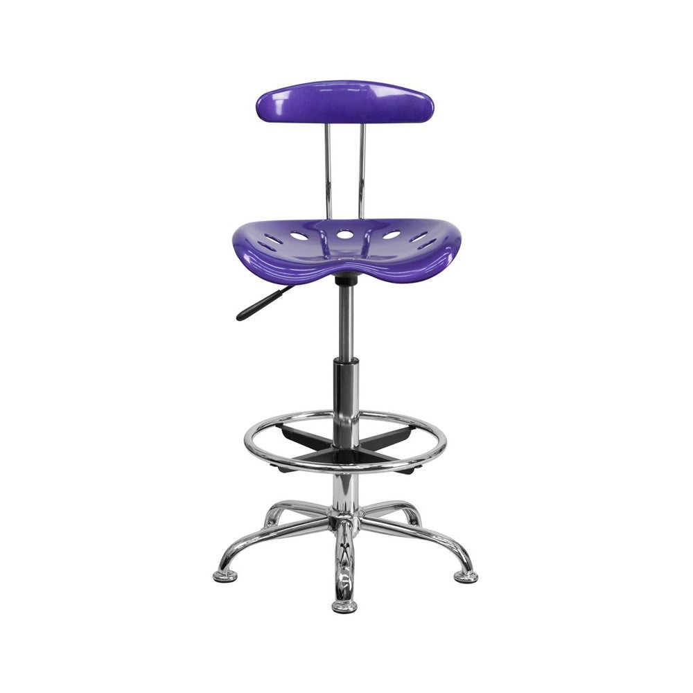 Vibrant Violet and Chrome Drafting Stool with Tractor Seat