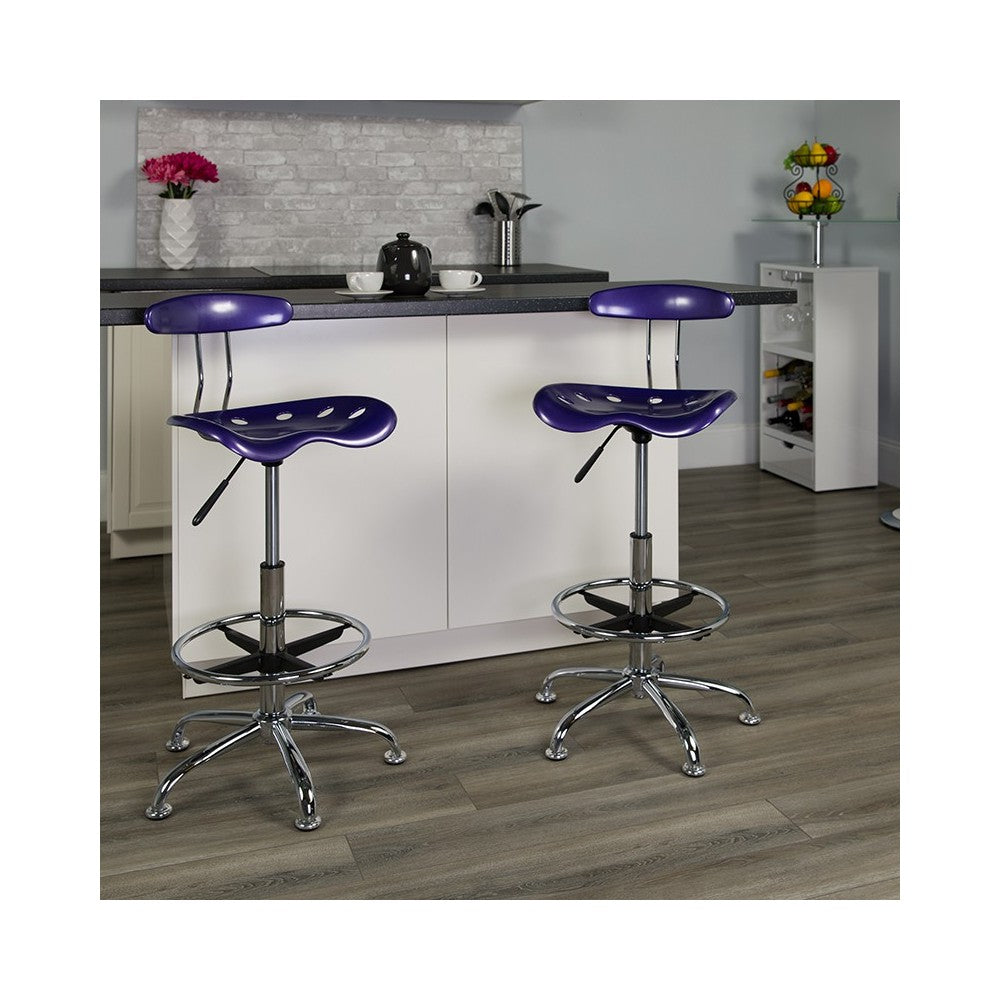 Vibrant Violet and Chrome Drafting Stool with Tractor Seat