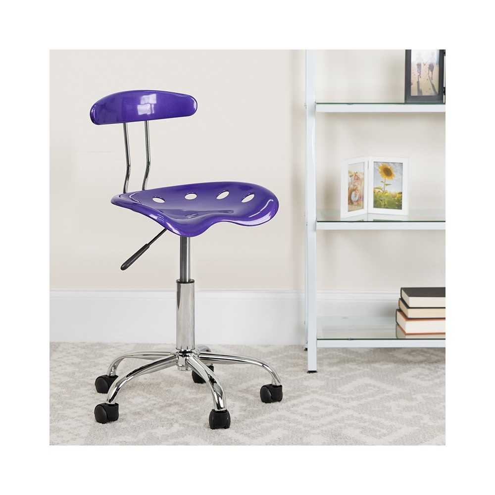 Vibrant Violet and Chrome Swivel Task Office Chair with Tractor Seat