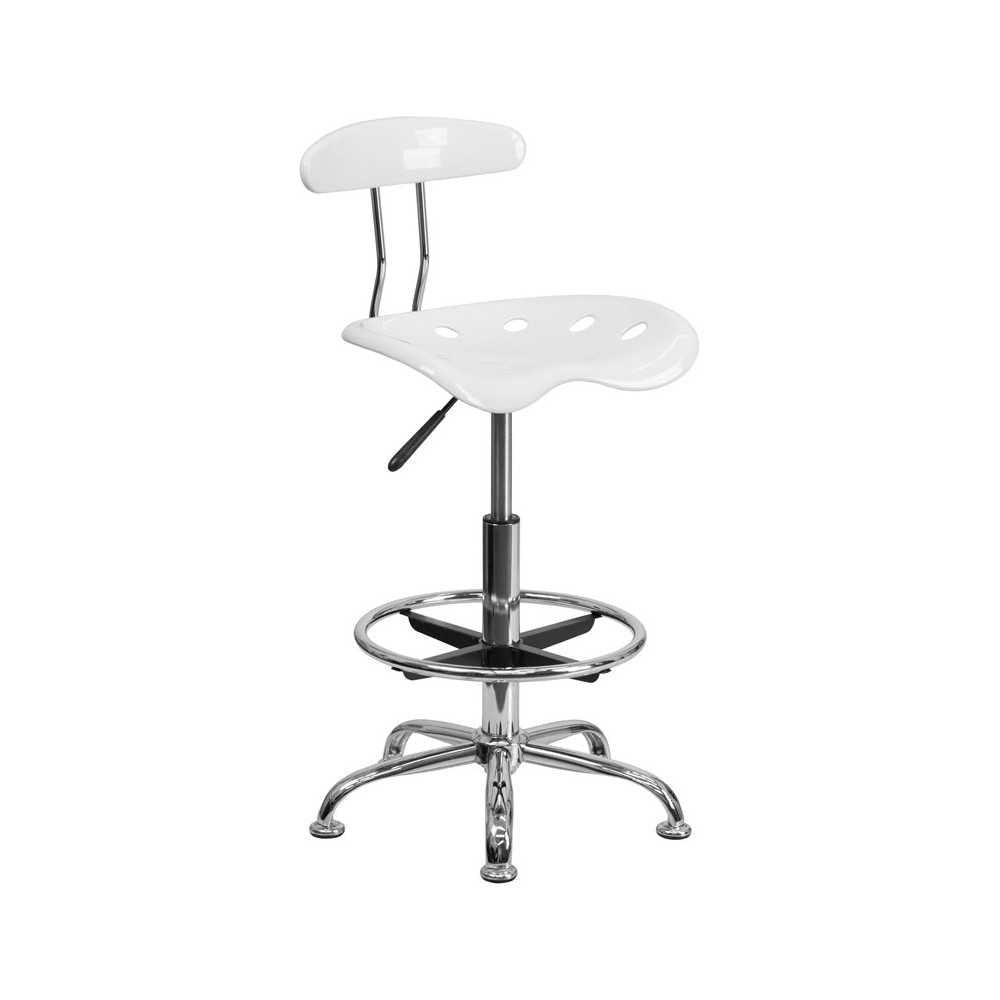 Vibrant White and Chrome Drafting Stool with Tractor Seat