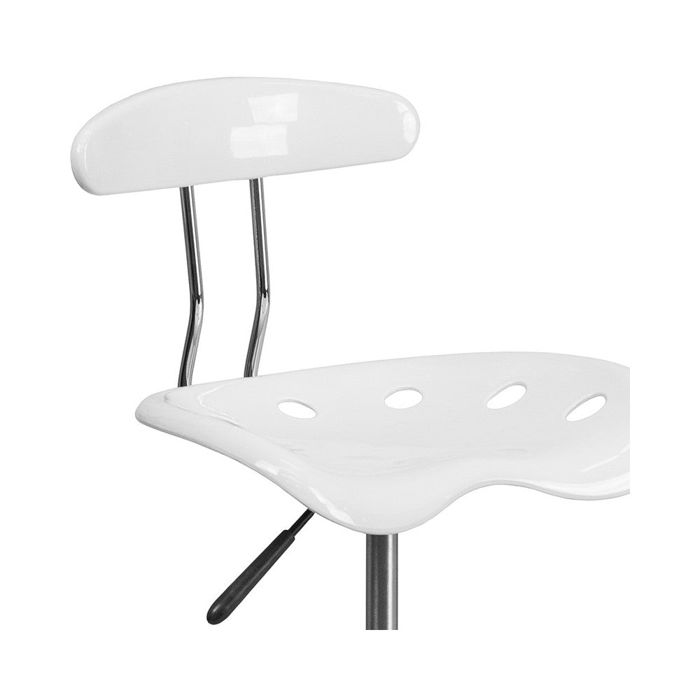 Vibrant White and Chrome Drafting Stool with Tractor Seat