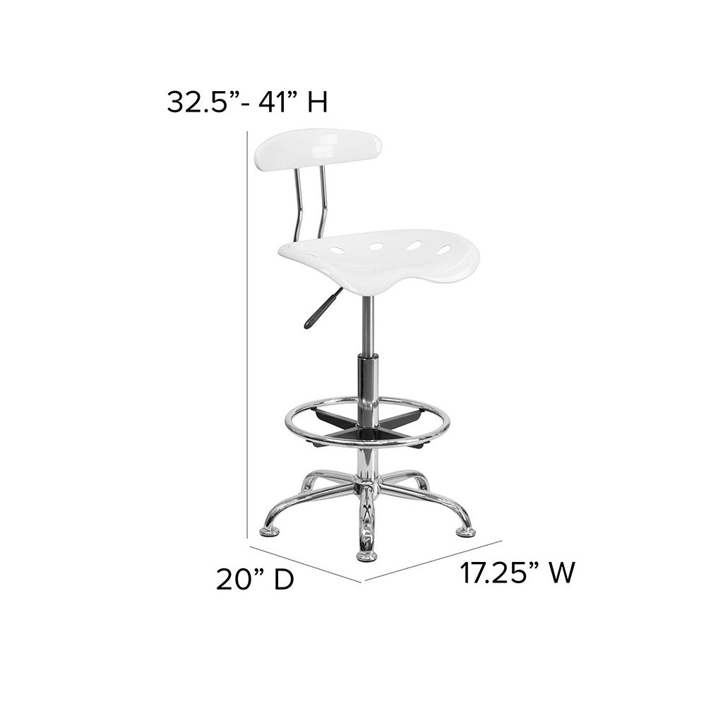 Vibrant White and Chrome Drafting Stool with Tractor Seat