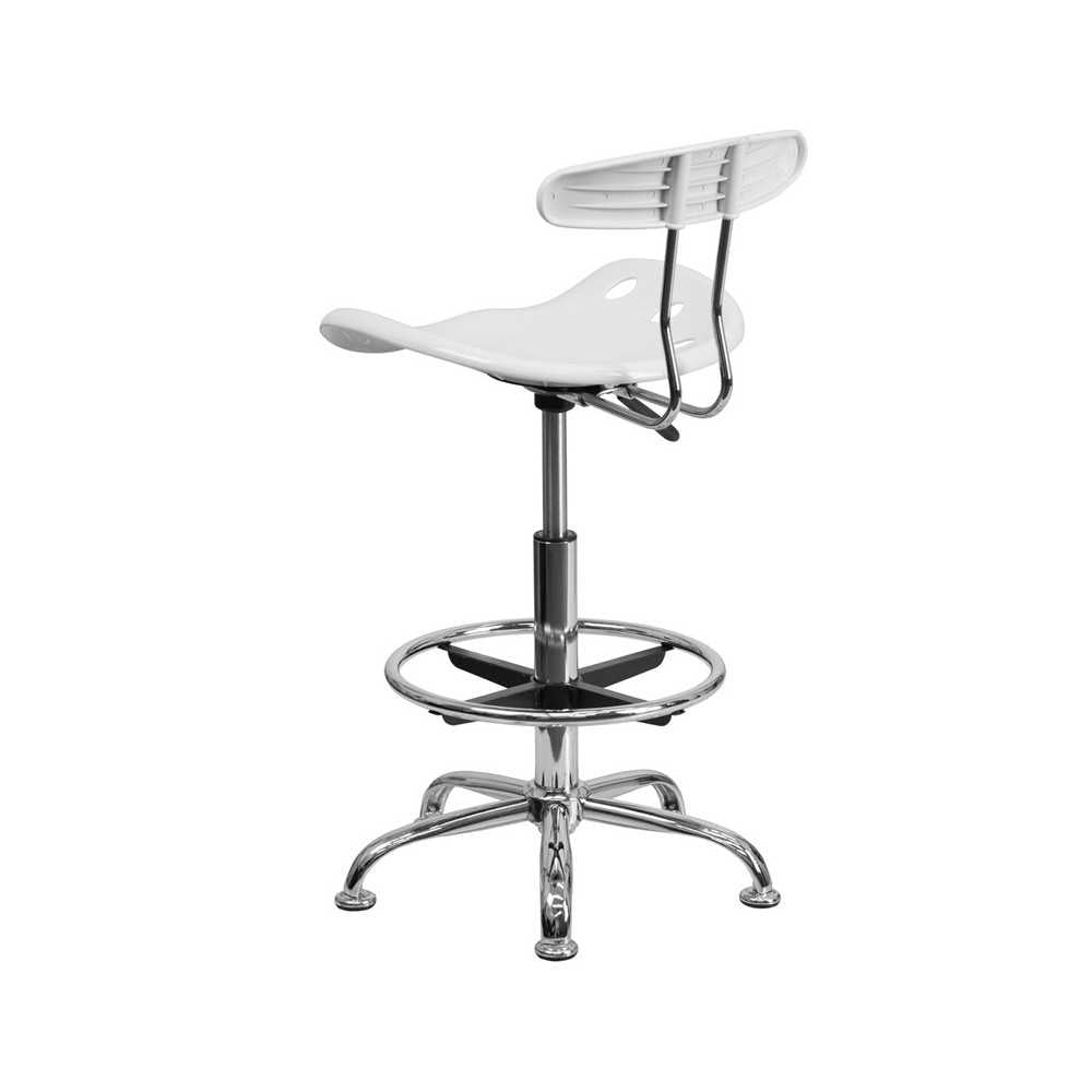 Vibrant White and Chrome Drafting Stool with Tractor Seat