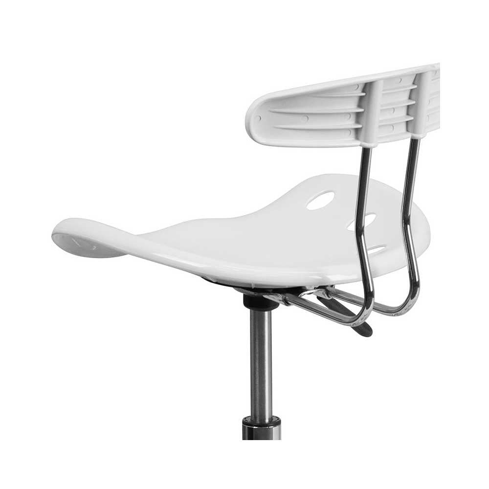 Vibrant White and Chrome Drafting Stool with Tractor Seat