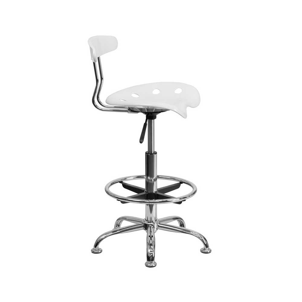 Vibrant White and Chrome Drafting Stool with Tractor Seat