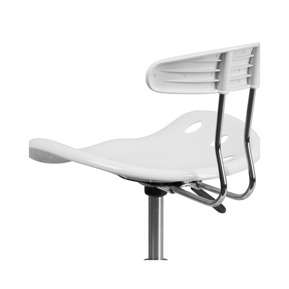 Vibrant White and Chrome Swivel Task Office Chair with Tractor Seat