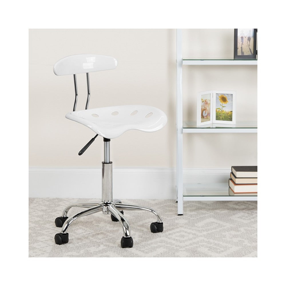 Vibrant White and Chrome Swivel Task Office Chair with Tractor Seat